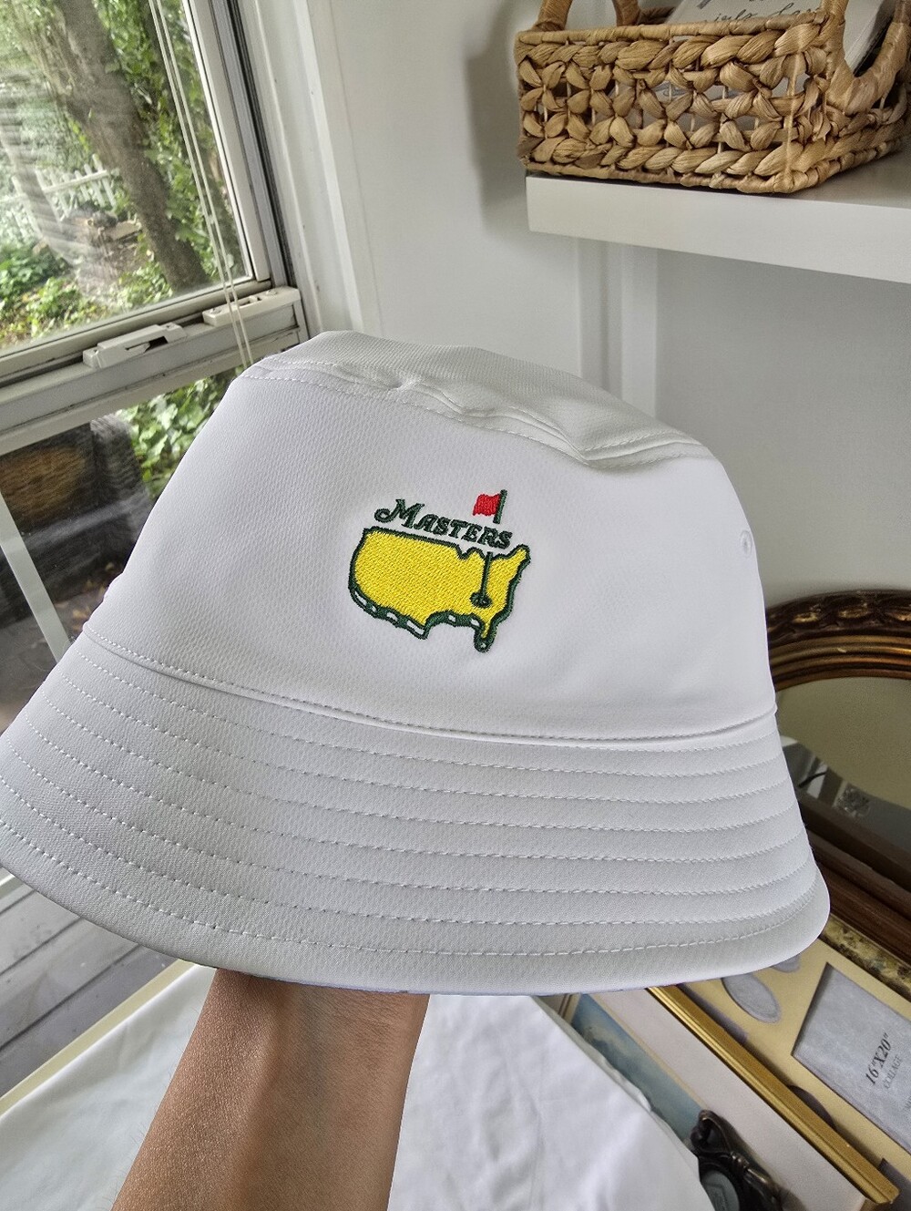 Masters White Bucket Hat with Yellow & Green Embroidered Logo